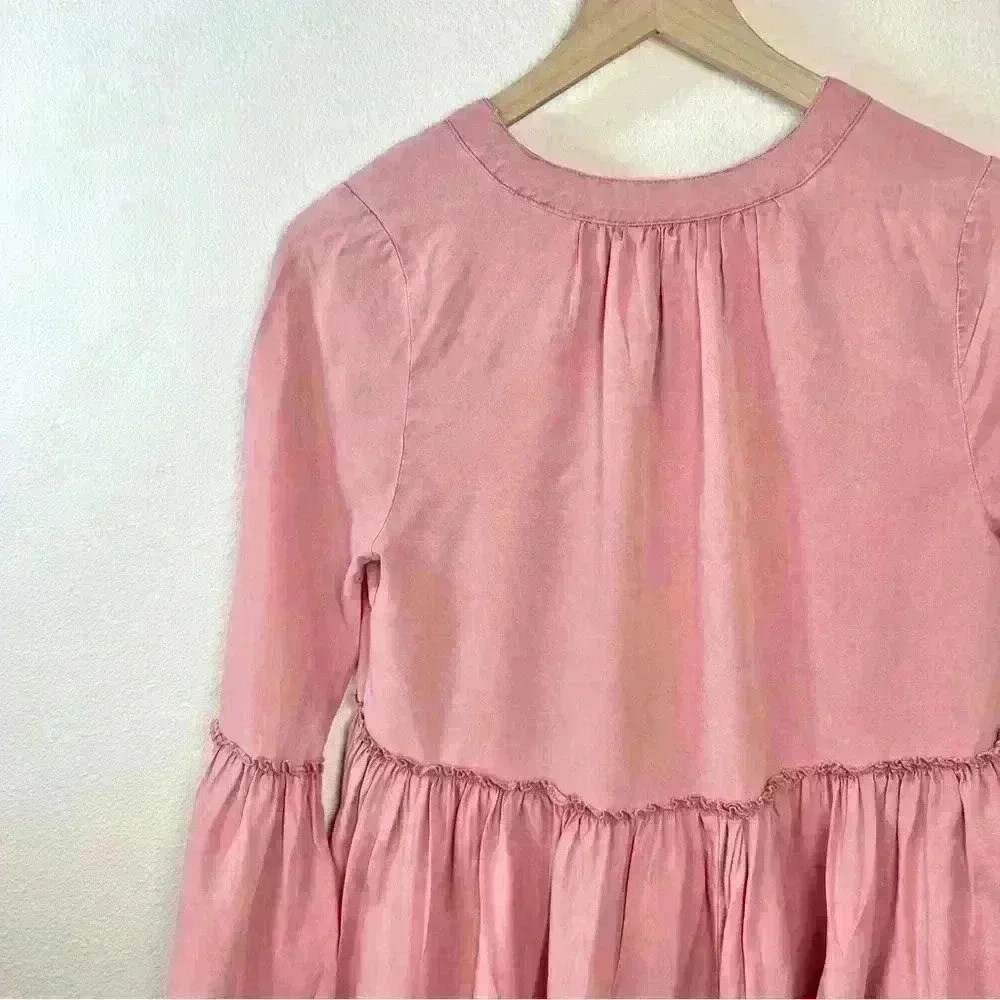 Blue Rain Pink Peplum Bell Sleeve Blouse with Crisscross Neckline Size Small - Picture 7 of 14